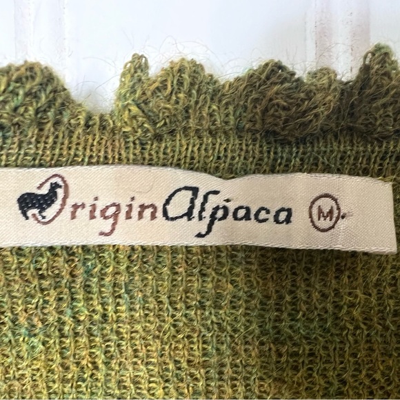 Origin Alpaca Sweater 100% Alpaca Women Ruffle Trim Medium Green. 268 - Picture 2 of 3